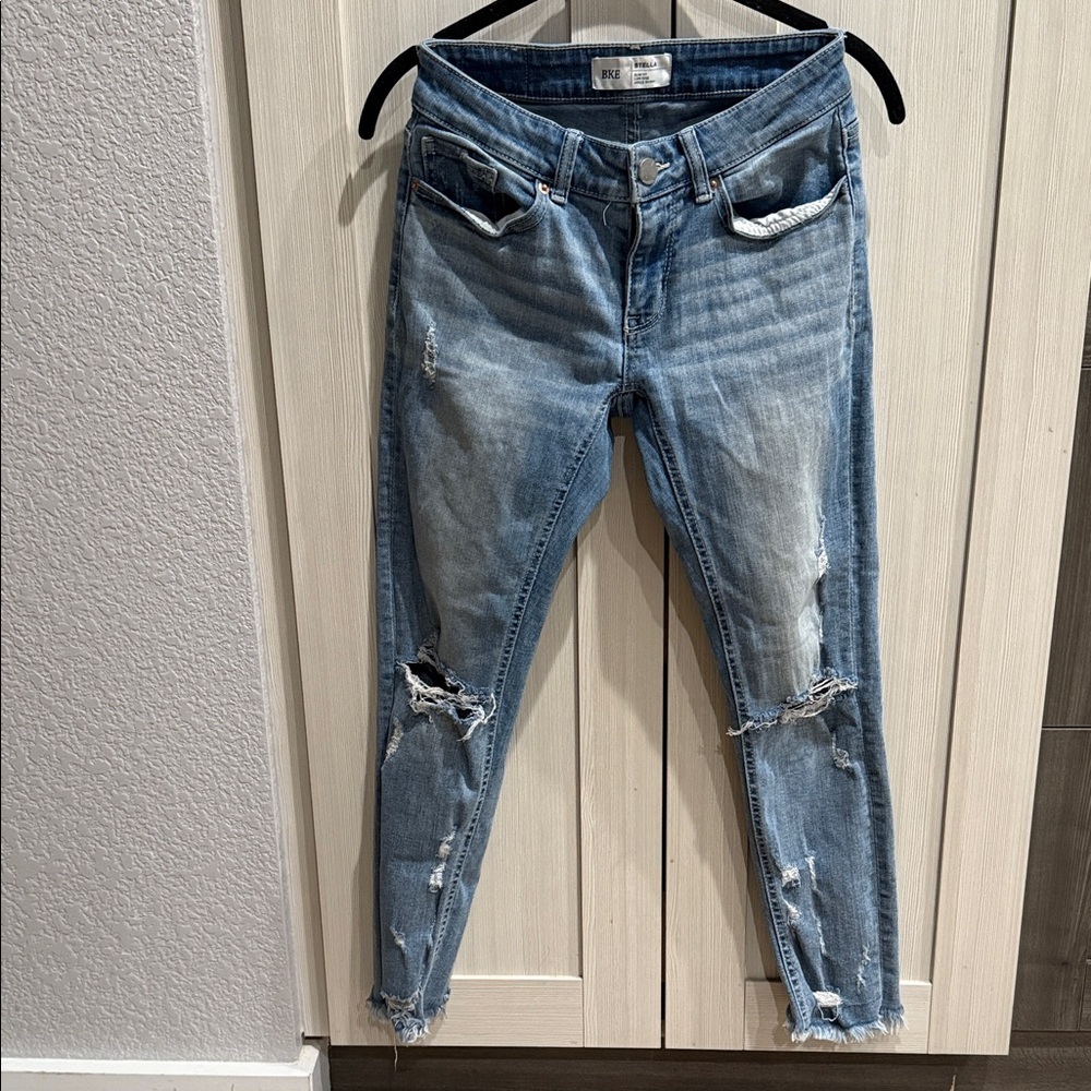 BKE Light Blue Distressed Ankle Jeans